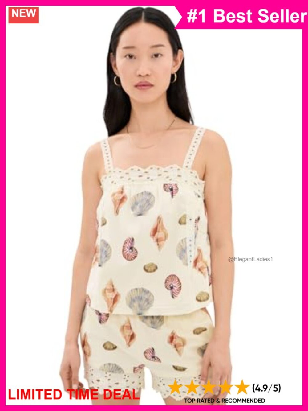 Sleeveless Square Neck Shell Blouse Lightweight Woven